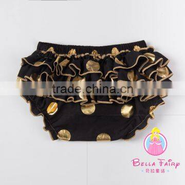 Most Popular Custom Design Baby Cotton Ruffle Gold Dot Bloomers With Diaper Cover photo-3