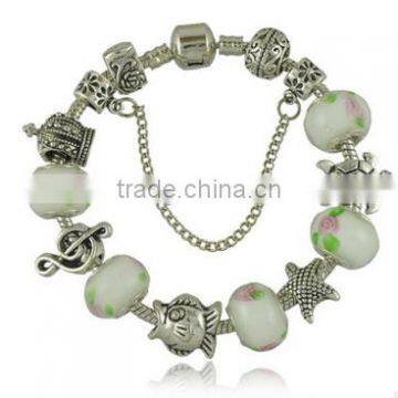 White glass charm beads bracelet diy animal charm beads chian bracelet most popular beads chain bracelet