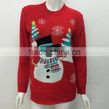 Stock Women Christmas Longline Crewneck Red Knitwear Sweatshirt Knitted Top Long Sleeve Wholesale Bulk photo-2