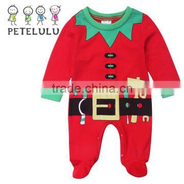 Red Green Father Christmas Footed Baby Christmas Romper Wholesale