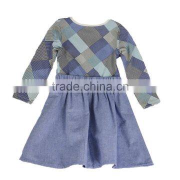 OEM Winter Printed Round Neck Soft Denim Cotton Frocks Design Girl Dress photo-2