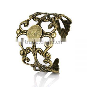 Copper Adjustable Rings Filigree Flower Antique Bronze Cabochon Settings 18.7mm 10 PCs Ring Setting