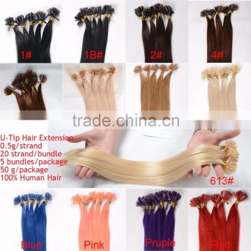 2017 wholesale blonde color U tip keratin human hair extension,nail tip hair extension