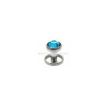 316L Steel Dermal Anchor Jewelry , Aqua CZ Flat Stone