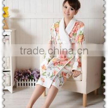 Reactive printed shawl collar bathrobe morning gown-woman