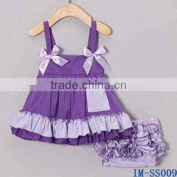 Bulk Wholesale Girls Clothes Stylish Little Girls Purple Cotton Swing Top Sets With Ruffled Bloomers IM-SS009