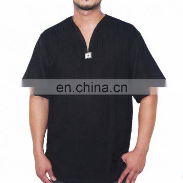 Men's V-Neck T-Shirt 100% Cotton Thai Hippie Shirt Beach Yoga Top photo-3