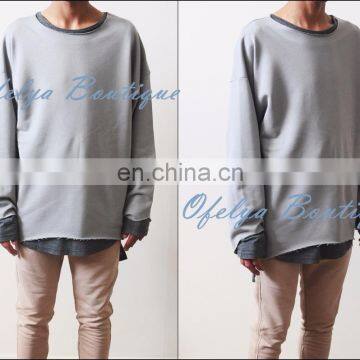 New Season 2017 Distressed Hoodie Sweat Strapped Crewneck 3/4 Sleeve Random Cut for Men