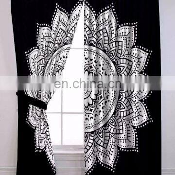 Indian New Door Curtains Black Ombre Mandala Home Decorative Curtains Set Window Balcony Wall Hanging