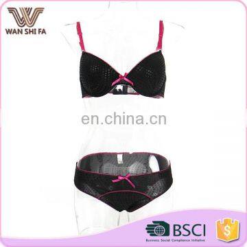 Black breathable nylon wholesale high quality lovely girl bra panty set