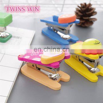 Promotional Korean new style stationery office use Multifunction fancy wood mini animal shaped stapler