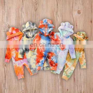 European and American hot style baby children's autumn and winter tie-dye romper gold velvet hooded baby romper