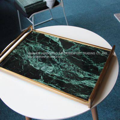 Marble Tray Handle Decoration Tray Green with Gold After-sale Grade a C0030 Customized Shape Customized Sizes