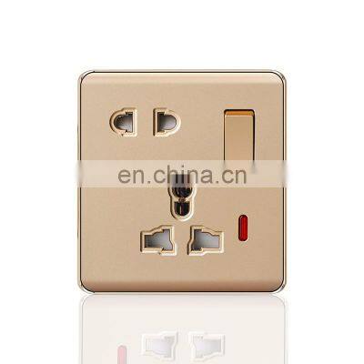 Universal 5 pin Wall Socket With Switch 16A  Flame retardant PC Panel Socket and Switches Electrical Metal Frame With LED light