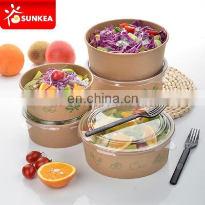 Logo printed kraft paper salad bowl with clear lid