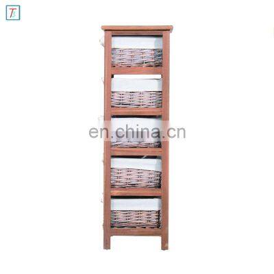 5 Drawer Storage Unit Wooden Frame With Wicker Woven Baskets Household Cabinet Chest photo-4