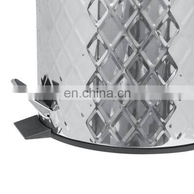 Классический домашний педальный мусорный бак с диагональной тиснением объемом 5 л из нержавеющей стали с педалью, кухонный металлический мусорный бак photo-5