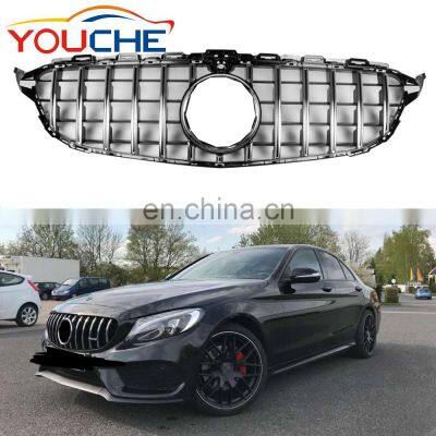 With camera GTR style front bumper auto mesh grille for Mercedes Benz C class W205 sport edition 2015-2018 ABS silver  & black