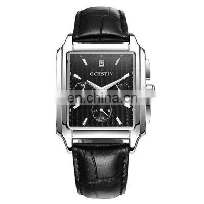 OCHSTIN GQ063 Fashion Classic Quartz Watches For Men Square Dial Analog Display Leather Strap Mens Watch