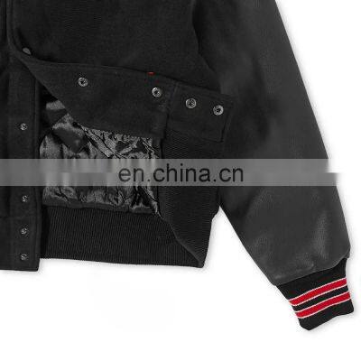 Baseball lettermen varsity jacket for men with leather sleeve custom embroidery patched logo