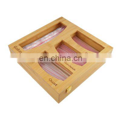 Wall Mount Bamboo Ziplock Bag Storage Organizer And Dispenser Drawer Bamboo Ziplock Bag Organizer For Kitchen With Lock photo-2