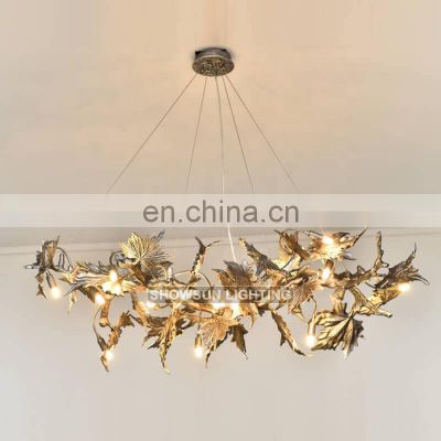 High quality Luxury Crystal Chandelier Lighting Gold Copper Tree Branch Leaf Chandelier Pendant Lights