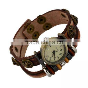 Vintage watch bracelet beaded brown leather bracelet handmade wrap cute wrist jewelry accessories