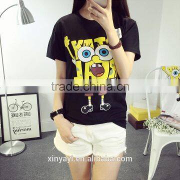 Spongebob print t shirt for lady with causal style direct from Nanchang garment factory