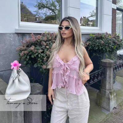 European and American Internet Celebrity INS French Sexy Semi Transparent Layered Vest Top photo-3