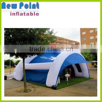 Inflatable arched tent in blue and white