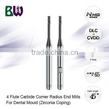 4 Flute Carbide Corner Radius Milling Cutter With DLC Coating For ZrO2