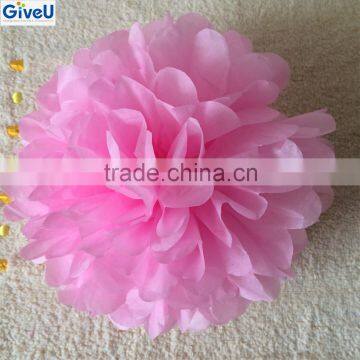 Pink Color D25cm 17gsm Tissue Paper Flowers Stage Decoration With Paper Craft Pompon Wedding Kids Party