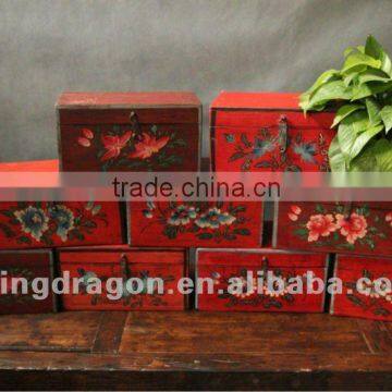 Chinese antique furniture red pine wood painting box