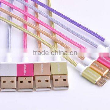 Pure colour Nylon Braided 120cm charging data cable, cable micro usb for iphone