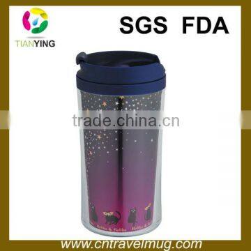 8OZ plastic double wall insulated coffee cup mug factory with insert paper