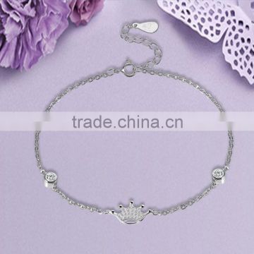 925 sterling silver diamond italian silver crown bracelet for women