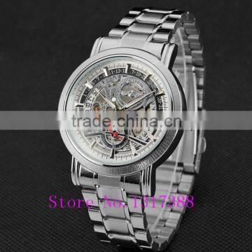 New Fashion Gold Skeleton Watch Men Luury Brand Self Wind Mechanical Wristwatches Male Stainless Steel Analog Clock W125 photo-5