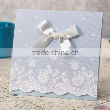 Elegant blue lace wedding invitation with white blue laces & ribbons