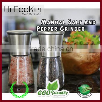 Salt and Pepper Grinder- Brushed Stainless Steel and Glass with Adjustable Ceramic Coarseness Control