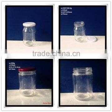 335ml 370ml glass honey jars with white and red lids wholesale