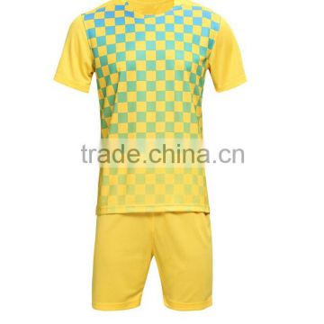 2016 100% polyester polyester yellow grid soccer uniforms