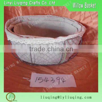 Factory wholesale oval iron metal chichken wire storage basket with liner