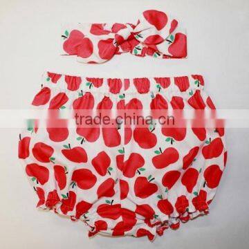 Baby Bloomers and Headband Set Apple Print Toddler Girl Diaper Shorts 2pc photo-3