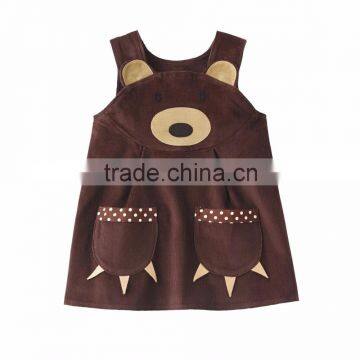 (CD933#brown )2-6Y Big kids girls dresses winter sleeveless bear applique corduroy dresses for girl