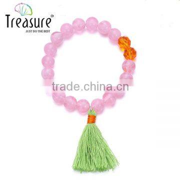 2016 Fashion Chinese light pink crystal tassel elastic bracelet jewelry set