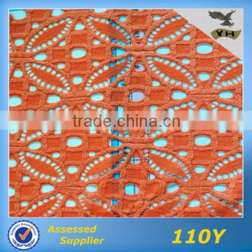 high quality fashion big flower Orange stretch lace fabric wholesale For Dress