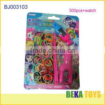 Fashion pony girl diy twist rubber loom band kit make bracelet and watch set