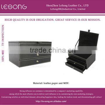 Black Faux Leather Storage Box With Lid/MDF Storage Case With Drawers