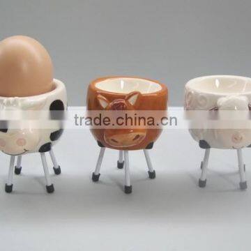 Ceramic Cute 3D Animal Egg Cup with iron holder