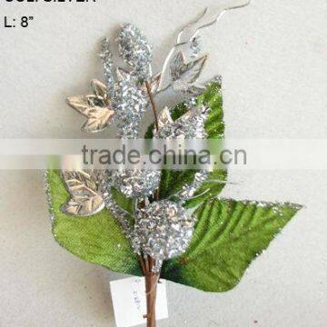 2014 Fresh Artificial Christmas Silver Flower Pick 8" Artificial Fruit Flower With Berries And Leaf